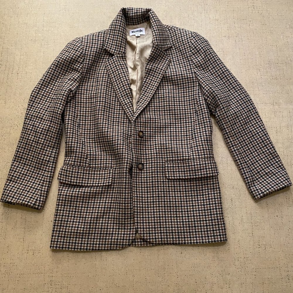 ROUJE PARIS Jacques Oversized Boyfriend Wool Blend Houndstooth Blazer - Picture 2 of 8